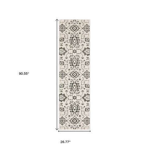 8' X 11' Ivory And Gray Oriental Area Rug