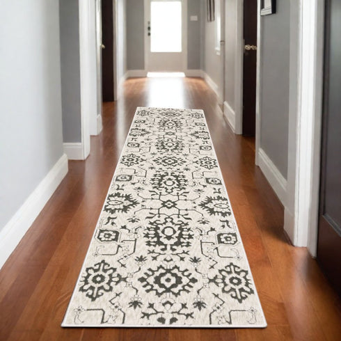 8' X 11' Ivory And Gray Oriental Area Rug