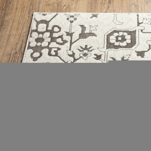 8' X 11' Ivory And Gray Oriental Area Rug