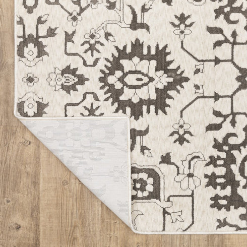 8' X 11' Ivory And Gray Oriental Area Rug
