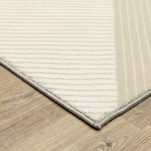 8' Ivory And Black Geometric Runner Rug