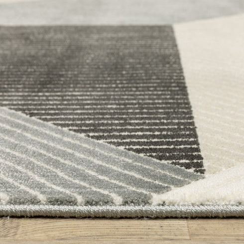 8' Ivory And Black Geometric Runner Rug