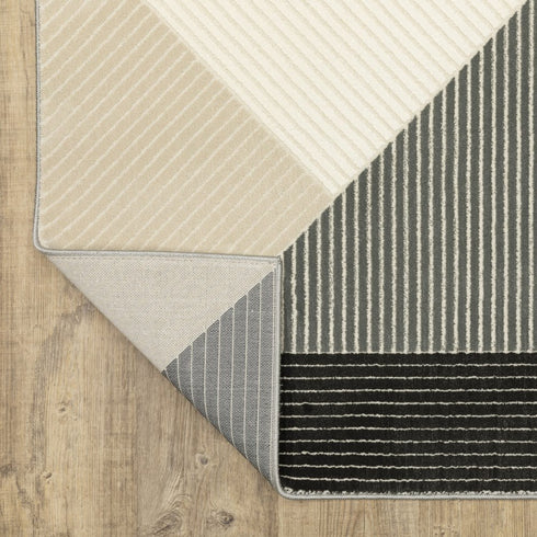 8' Ivory And Black Geometric Runner Rug
