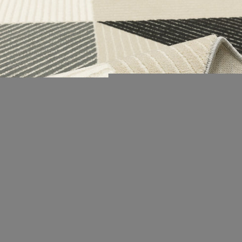 8' Ivory And Black Geometric Runner Rug