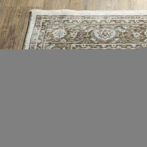 8' X 11' Ivory And Gold Medallion Distressed Area Rug With Fringe