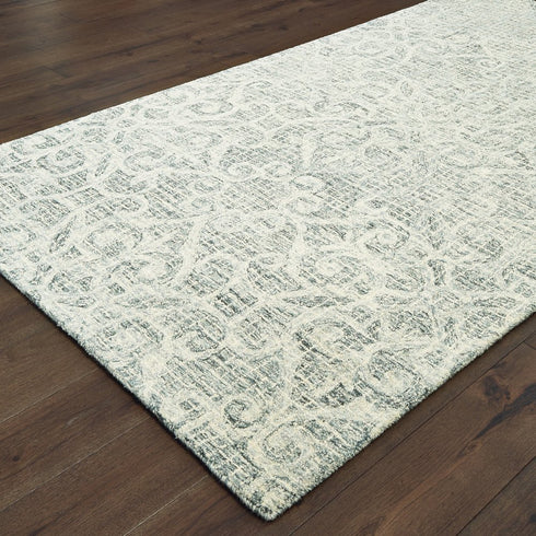 8' X 10' Gray And Ivory Wool Geometric Hand Tufted Area Rug