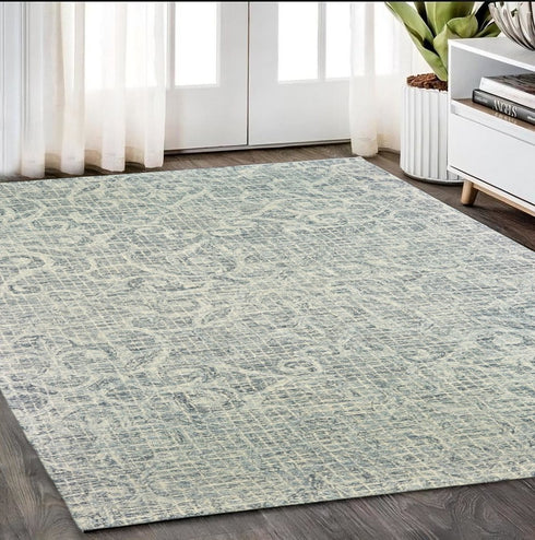8' X 10' Gray And Ivory Wool Geometric Hand Tufted Area Rug