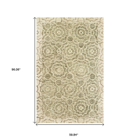 8' X 10' Green And Ivory Wool Geometric Hand Tufted Area Rug