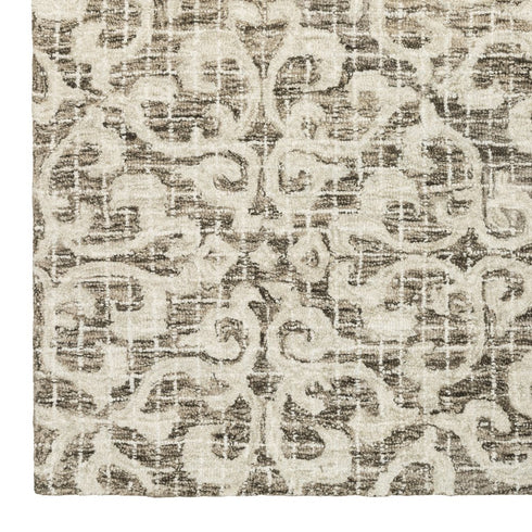 8' X 10' Brown And Ivory Wool Floral Hand Tufted Area Rug