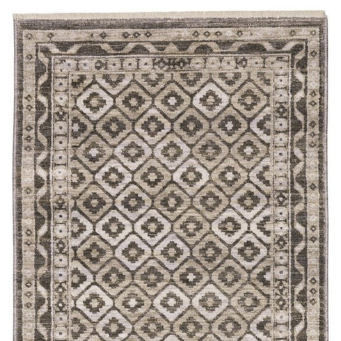 8' X 11' Gray And Beige Diamond Area Rug With Fringe