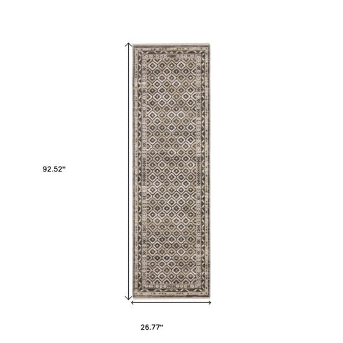8' X 11' Gray And Beige Diamond Area Rug With Fringe