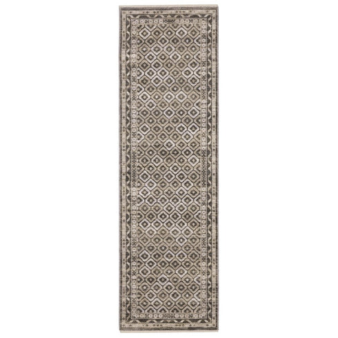 8' X 11' Gray And Beige Diamond Area Rug With Fringe