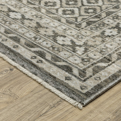 8' X 11' Gray And Beige Diamond Area Rug With Fringe