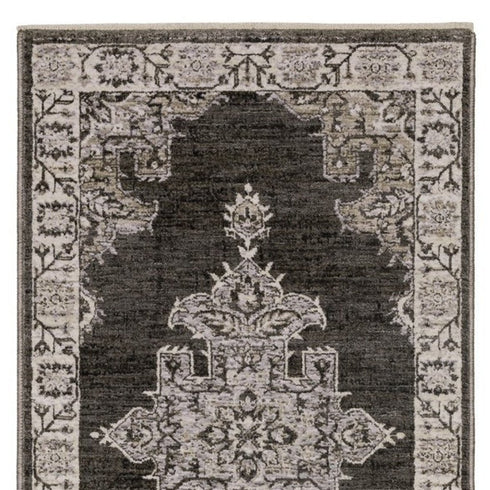 8' X 11' Gray And Beige Medallion Area Rug With Fringe