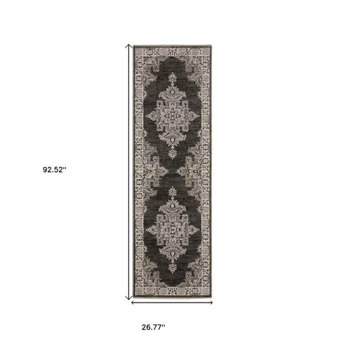 8' X 11' Gray And Beige Medallion Area Rug With Fringe