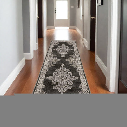 8' X 11' Gray And Beige Medallion Area Rug With Fringe