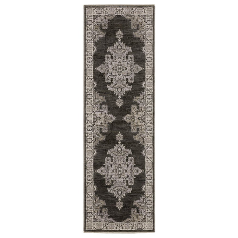 8' X 11' Gray And Beige Medallion Area Rug With Fringe