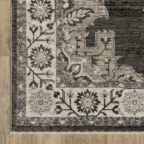 8' X 11' Gray And Beige Medallion Area Rug With Fringe