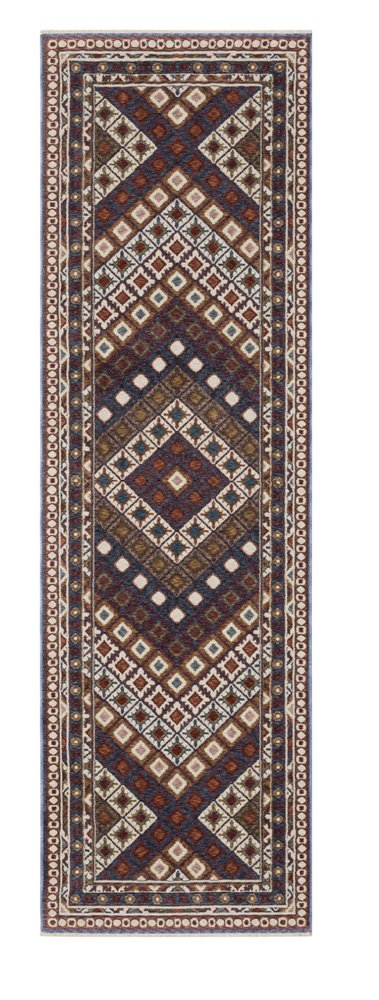 8' X 11' Ivory Red And Tan Diamond Area Rug With Fringe