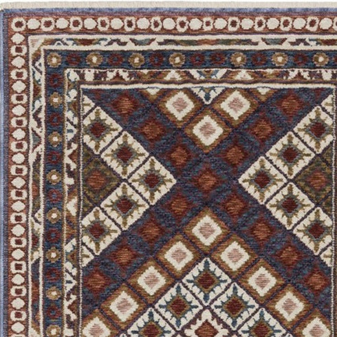 8' X 11' Ivory Red And Tan Diamond Area Rug With Fringe