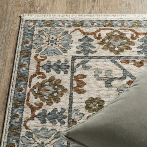 8' Ivory And Rust Floral Runner Rug With Fringe