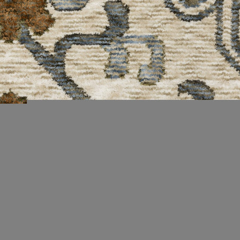 8' Ivory And Rust Floral Runner Rug With Fringe