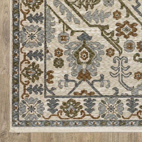 8' Ivory And Rust Floral Runner Rug With Fringe