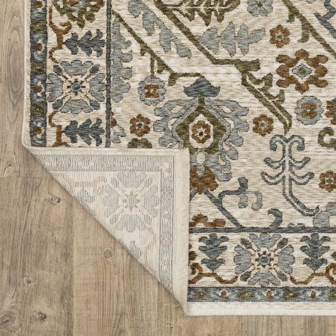 8' Ivory And Rust Floral Runner Rug With Fringe