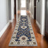 8' X 11' Blue And Ivory Floral Area Rug With Fringe