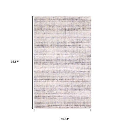 8' X 10' Ivory Blue And Yellow Striped Hand Tufted Area Rug