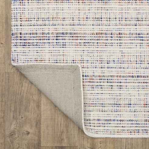 8' X 10' Ivory Blue And Yellow Striped Hand Tufted Area Rug