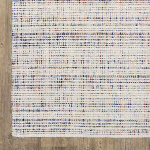 8' X 10' Ivory Blue And Yellow Striped Hand Tufted Area Rug