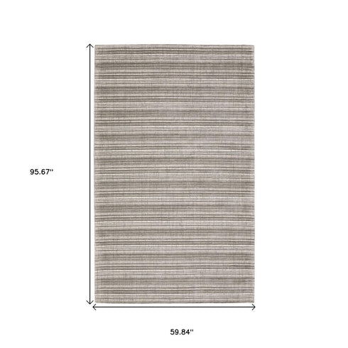 8' X 10' Gray And Ivory Striped Hand Tufted Area Rug