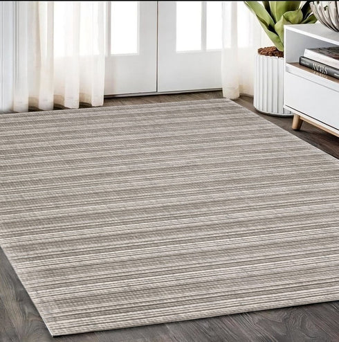 8' X 10' Gray And Ivory Striped Hand Tufted Area Rug