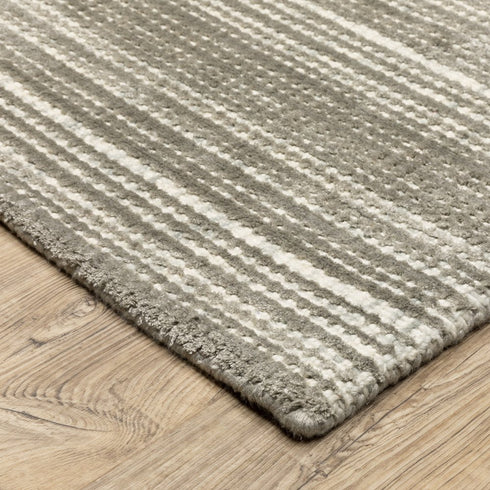8' X 10' Gray And Ivory Striped Hand Tufted Area Rug