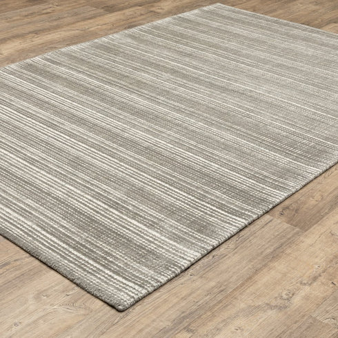 8' X 10' Gray And Ivory Striped Hand Tufted Area Rug