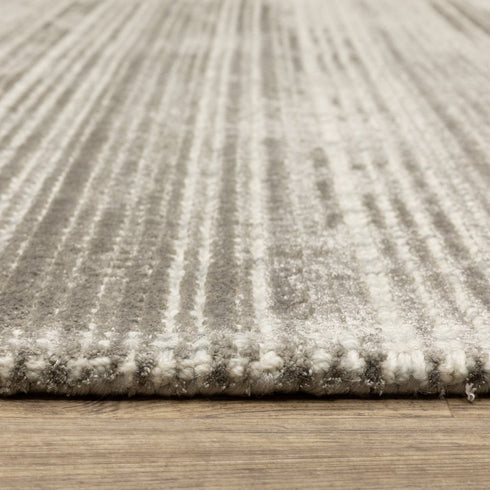 8' X 10' Gray And Ivory Striped Hand Tufted Area Rug