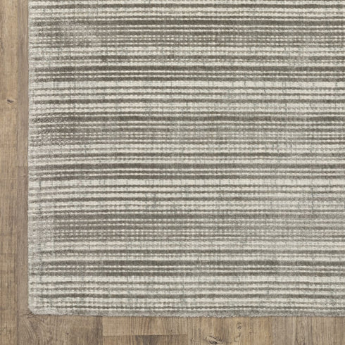 8' X 10' Gray And Ivory Striped Hand Tufted Area Rug