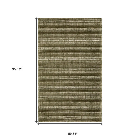 8' X 10' Green And Ivory Striped Hand Tufted Area Rug