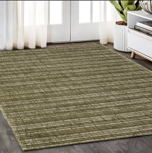 8' X 10' Green And Ivory Striped Hand Tufted Area Rug