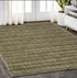 8' X 10' Green And Ivory Striped Hand Tufted Area Rug