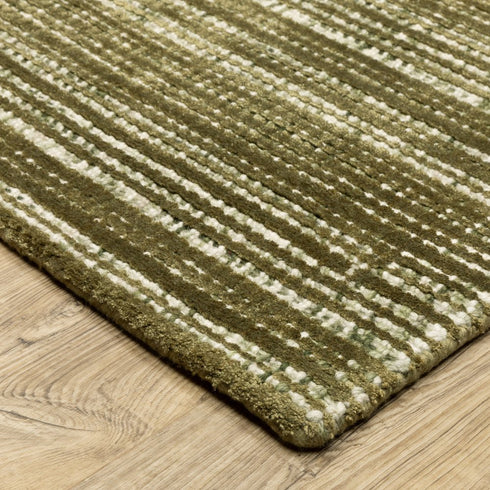 8' X 10' Green And Ivory Striped Hand Tufted Area Rug