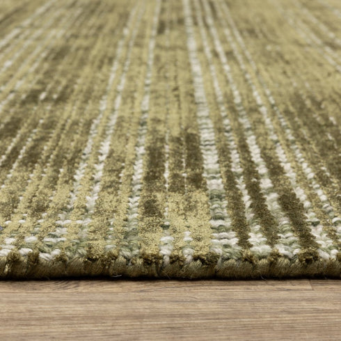 8' X 10' Green And Ivory Striped Hand Tufted Area Rug