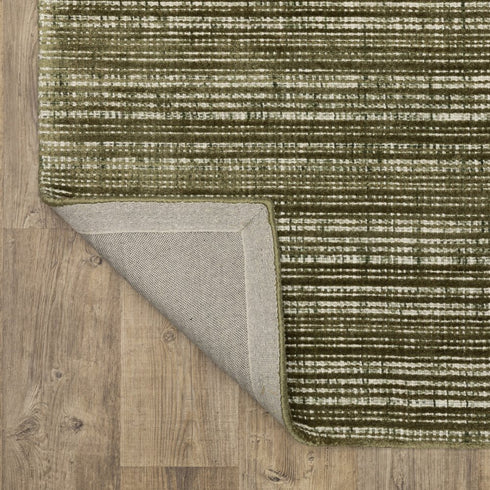 8' X 10' Green And Ivory Striped Hand Tufted Area Rug