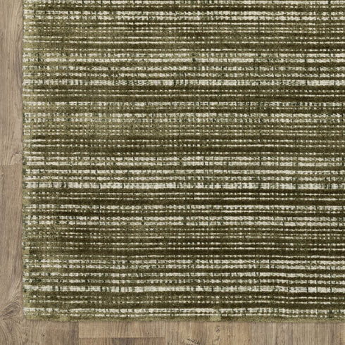 8' X 10' Green And Ivory Striped Hand Tufted Area Rug