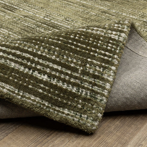 8' X 10' Green And Ivory Striped Hand Tufted Area Rug