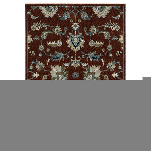 8' Red Teal And Green Oriental Runner Rug With Fringe