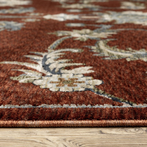 8' Red Teal And Green Oriental Runner Rug With Fringe