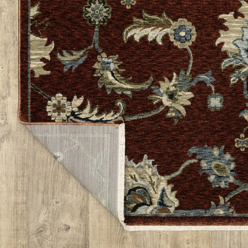 8' Red Teal And Green Oriental Runner Rug With Fringe