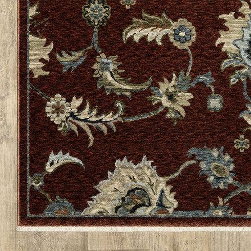 8' Red Teal And Green Oriental Runner Rug With Fringe